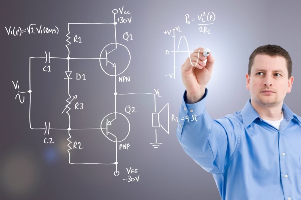 Engineer drawing a circuit diagram